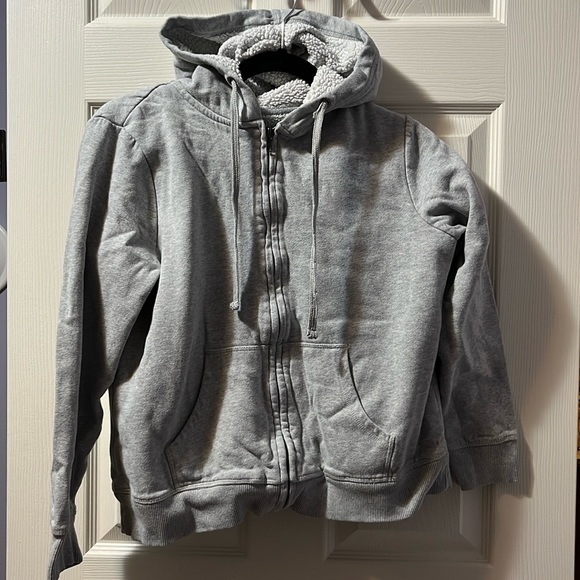 Women’s Sherpa-Lined Sweatshirt Hoodie Jessica Medium Grey White Warm for Winter - Picture 1 of 6